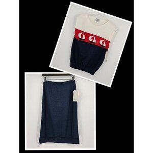 New Alicia VTG Womens Sz S/M 2-Piece Nautical Sailboat Sweater Skirt Outfit